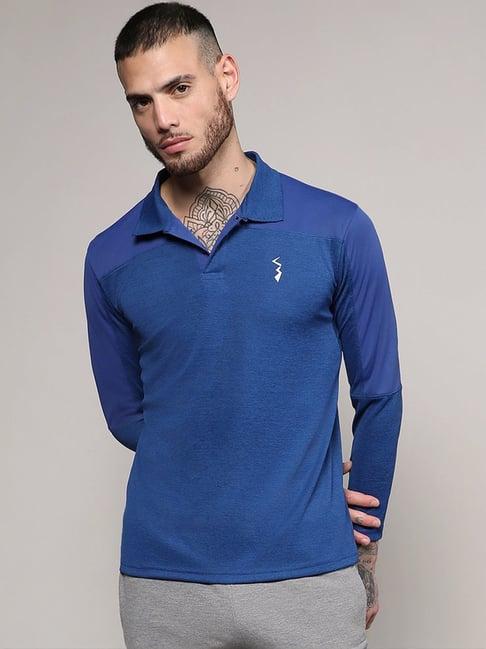 campus sutra blue regular fit texture sports polo