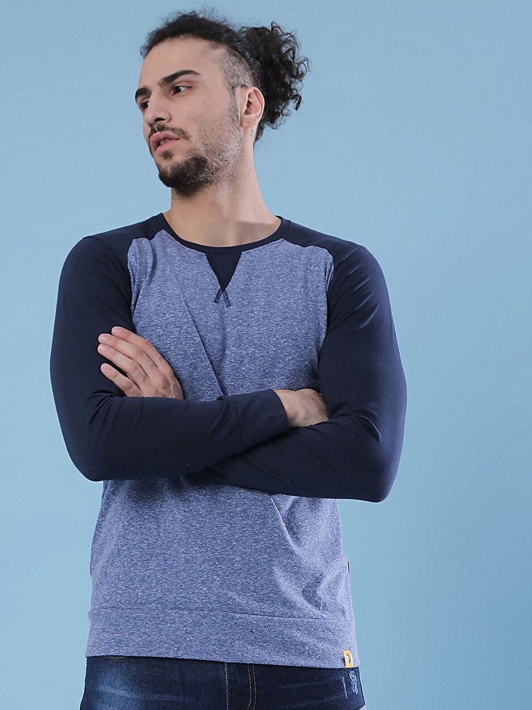campus sutra blue relaxed fit raglan sleeves cotton t-shirt