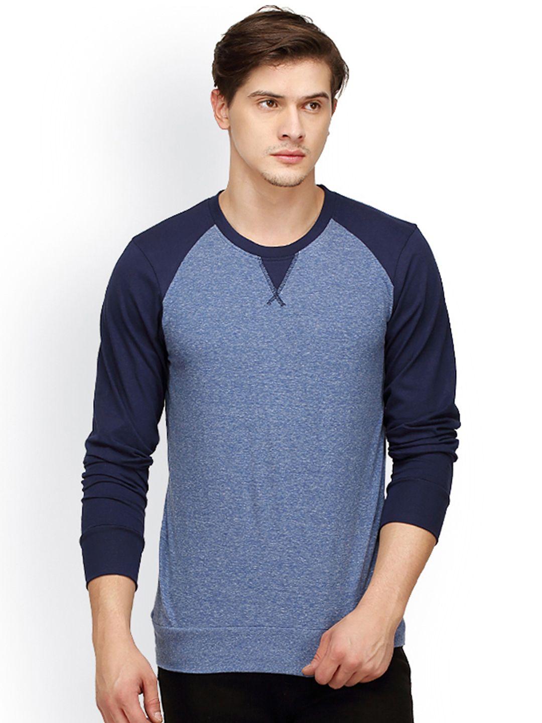 campus sutra blue solid men round neck blue t-shirt