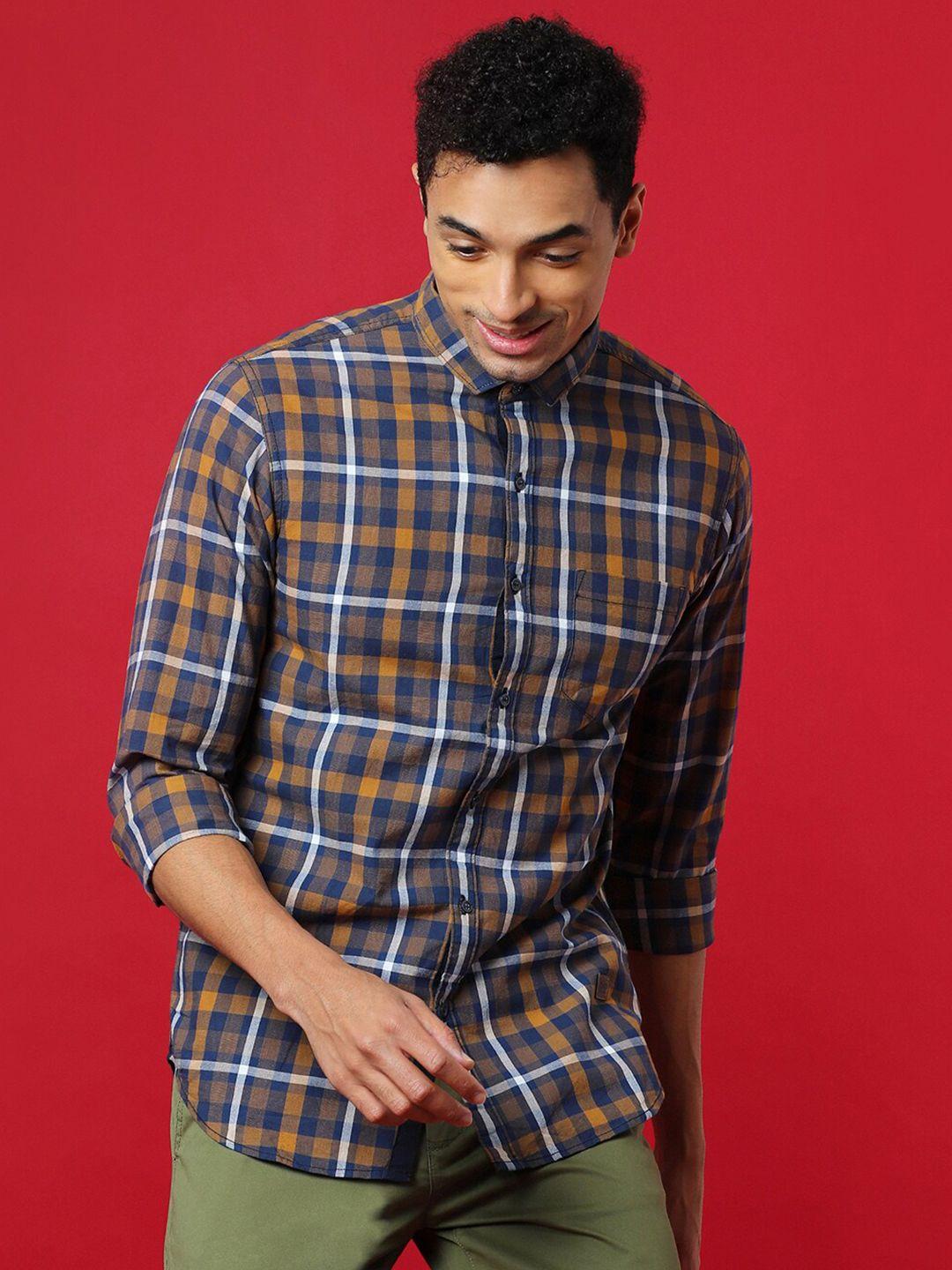 campus sutra brown checked classic cotton casual shirt