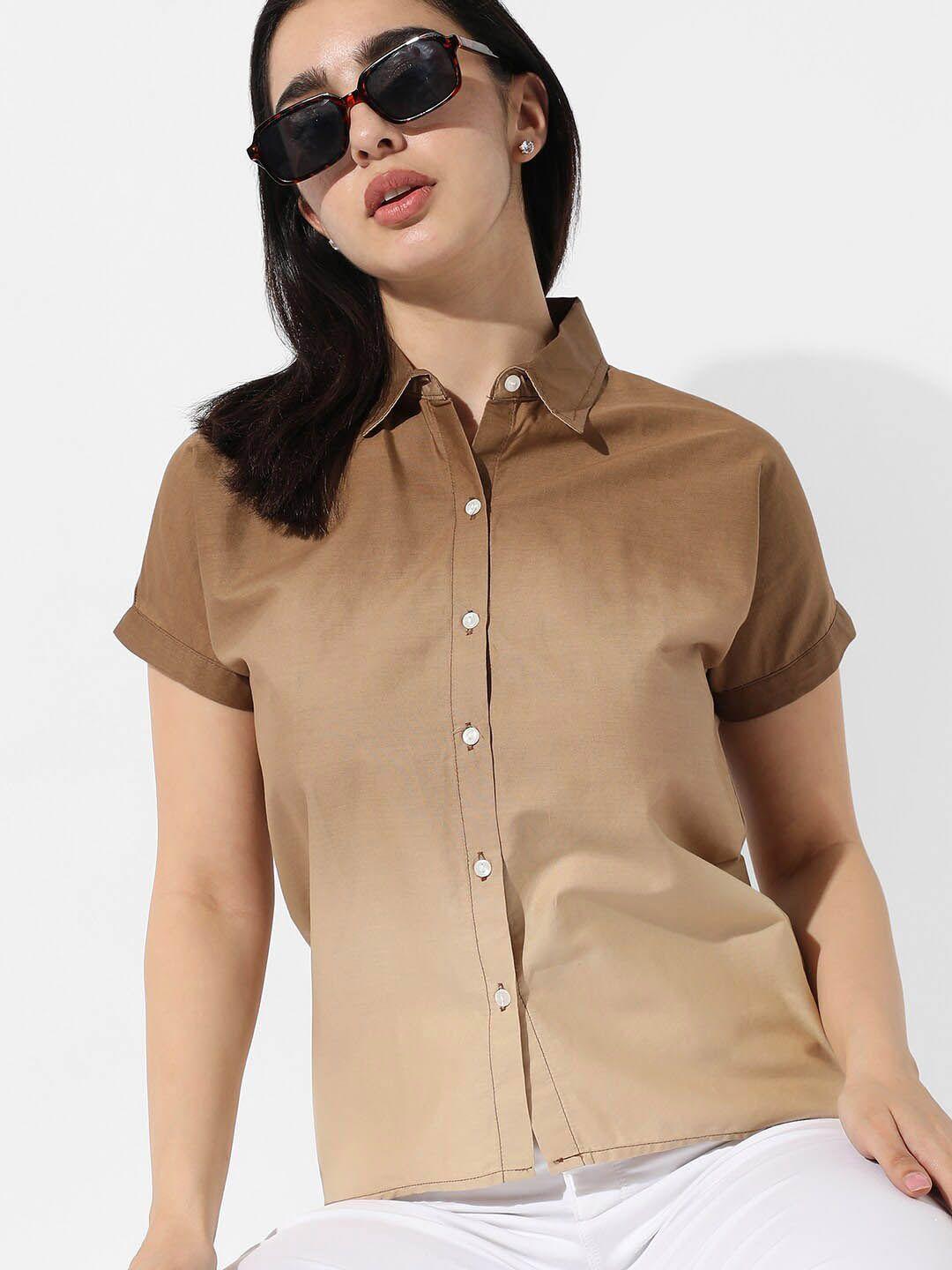 campus sutra brown classic spread collar cotton casual shirt