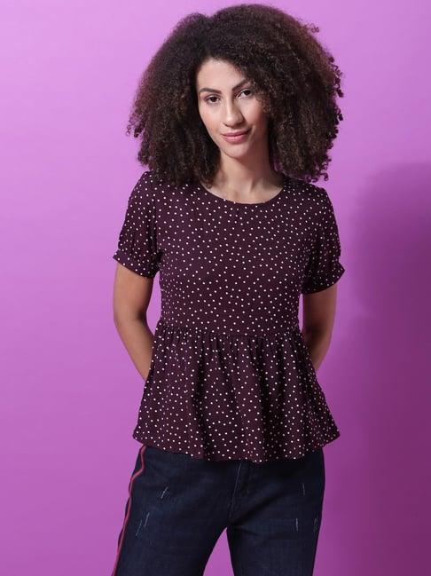 campus sutra brown geometric print top