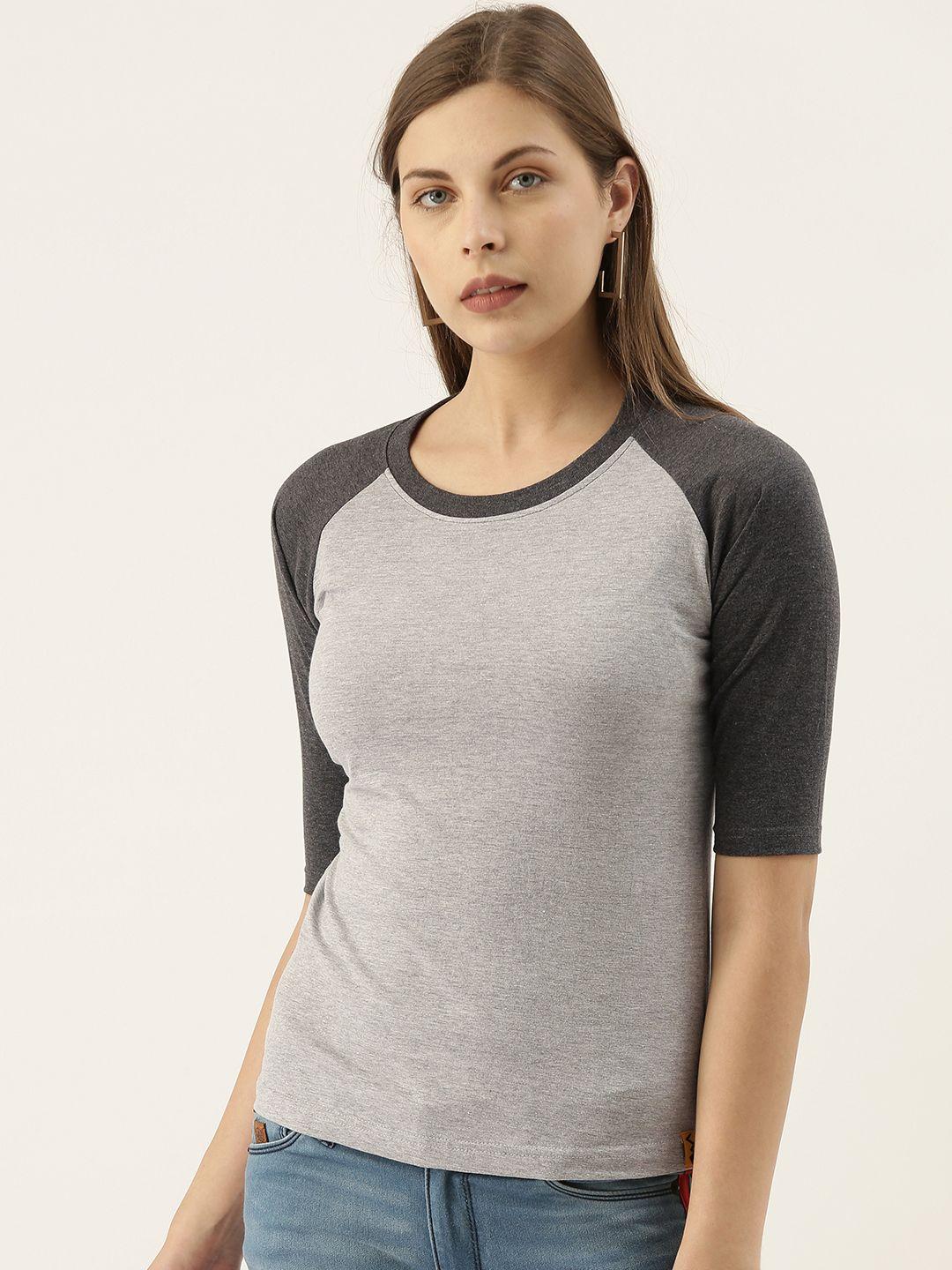 campus sutra charcoal colourblocked top