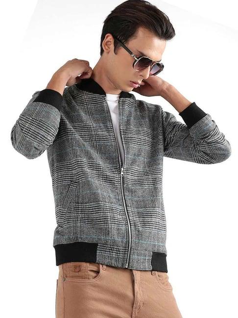 campus sutra charcoal cotton regular fit checks jacket