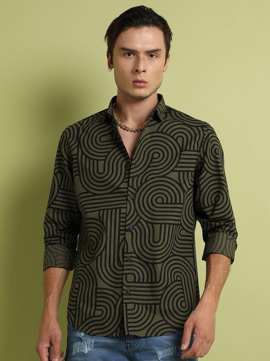 campus sutra classic abstract printed casual cotton shirt