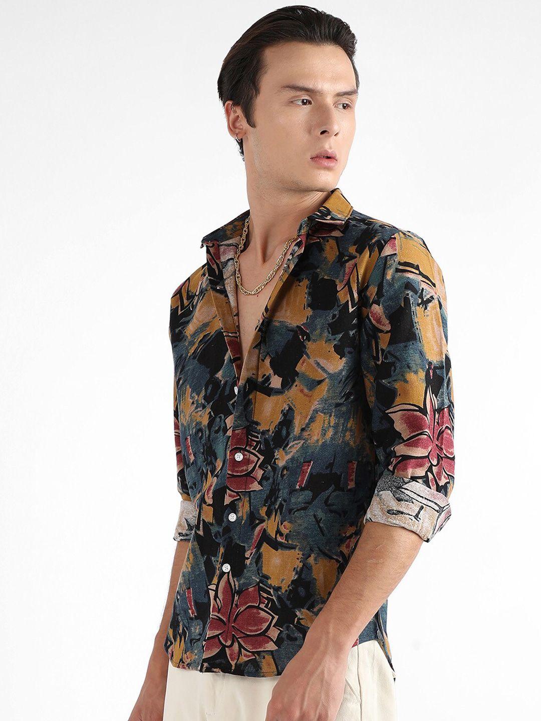 campus sutra classic abstract printed cotton casual shirt