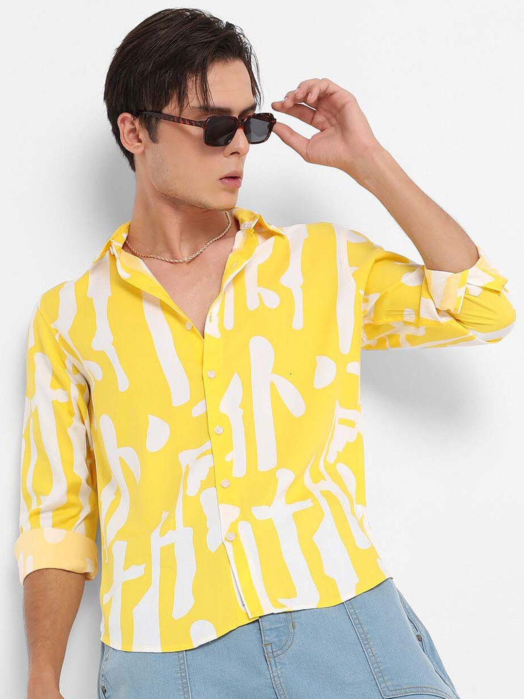 campus sutra classic abstract printed spread collar casual shirt