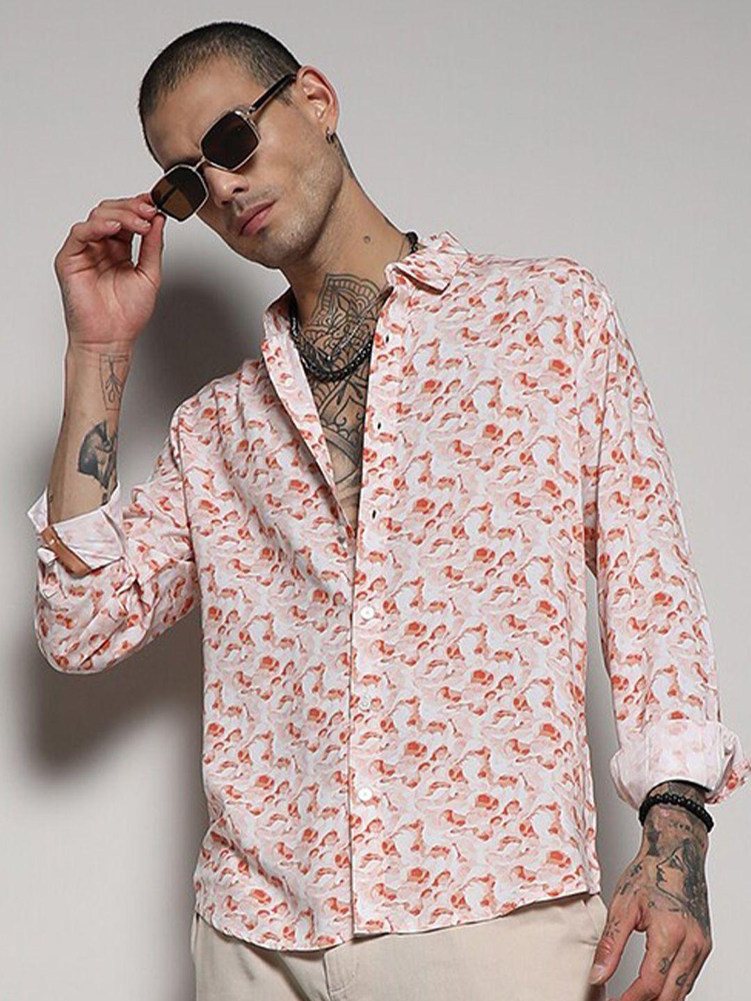 campus sutra classic abstract printed spread collar casual shirt