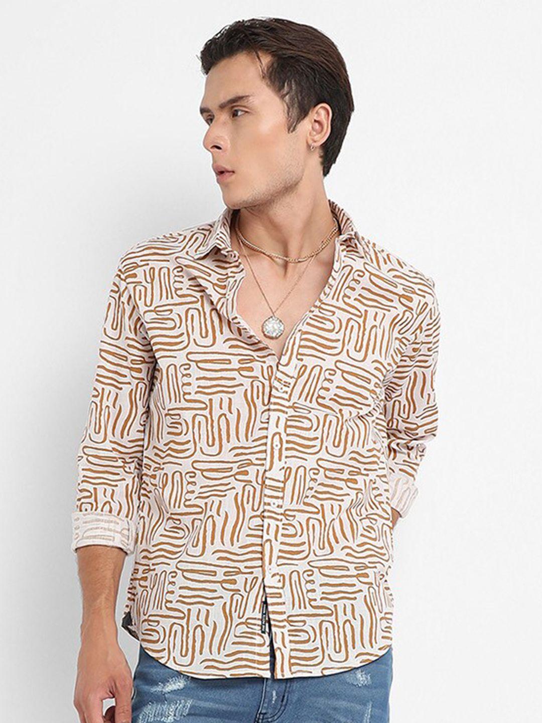 campus sutra classic abstract printed spread collar cotton casual shirt