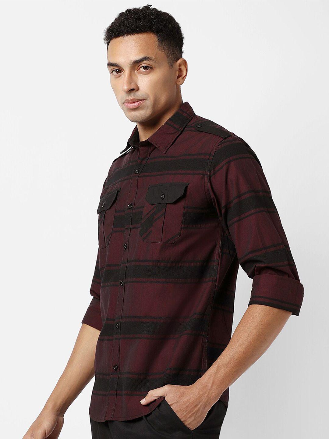 campus sutra classic fit horizontal striped cotton casual shirt