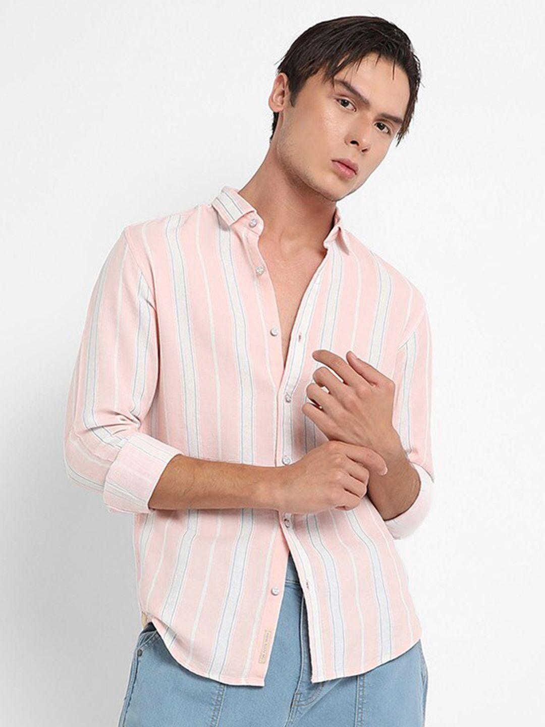 campus sutra classic fit striped cotton casual shirt