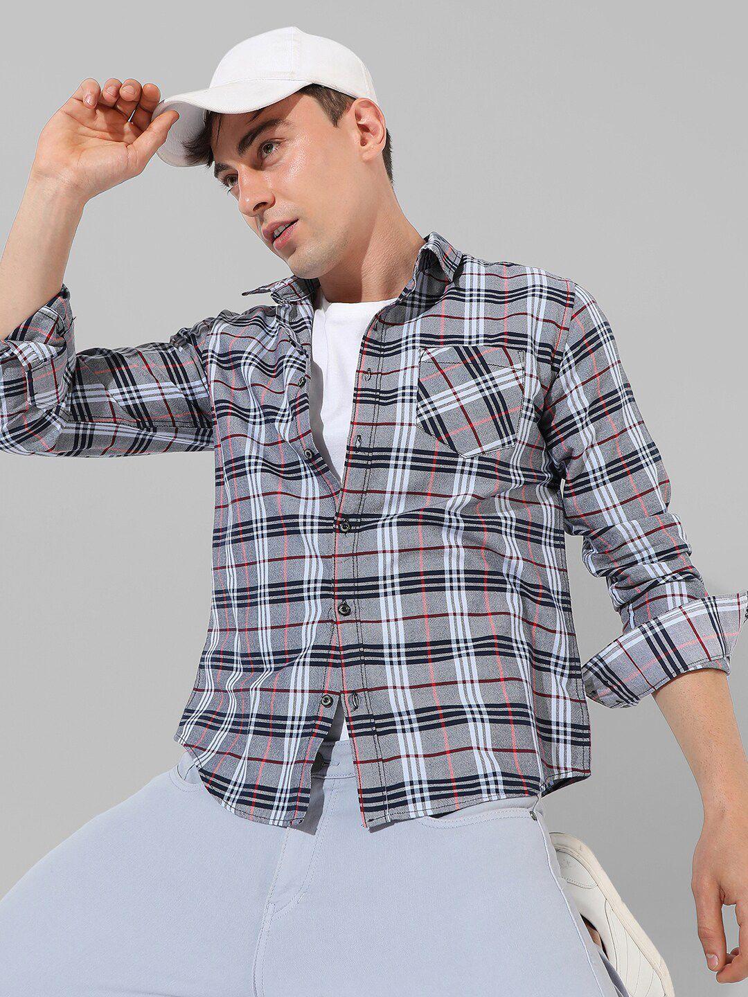 campus sutra classic fit tartan checked cotton casual shirt