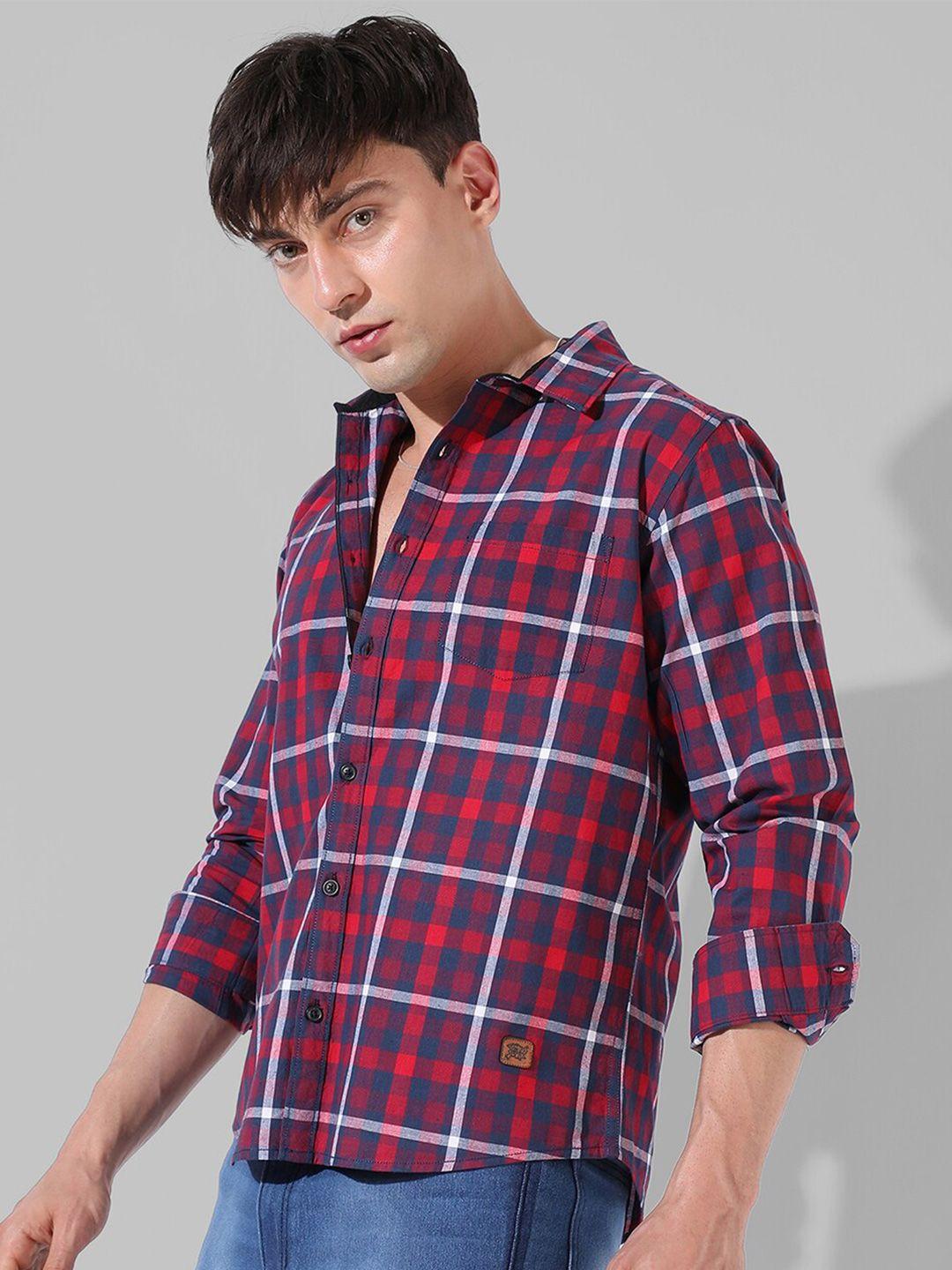 campus sutra classic fit tartan checked cotton casual shirt