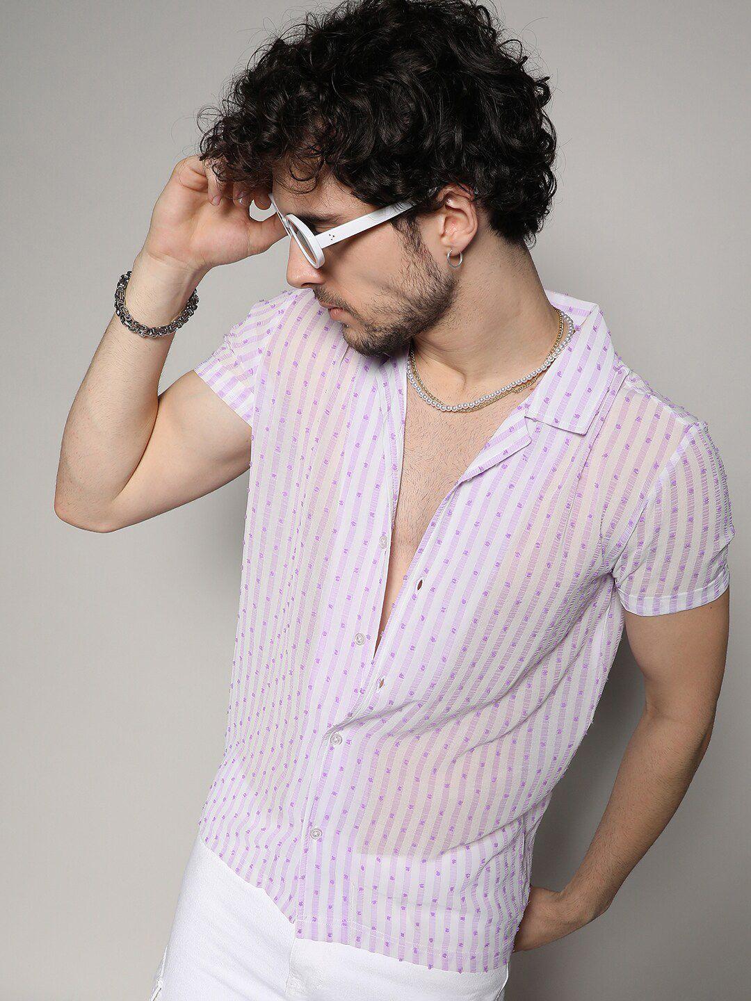 campus sutra classic fit vertical striped casual shirt