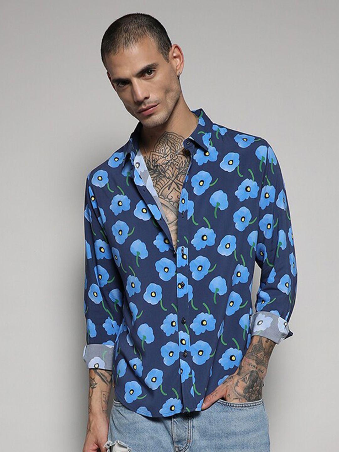 campus sutra classic floral printed spread collar casual shirt