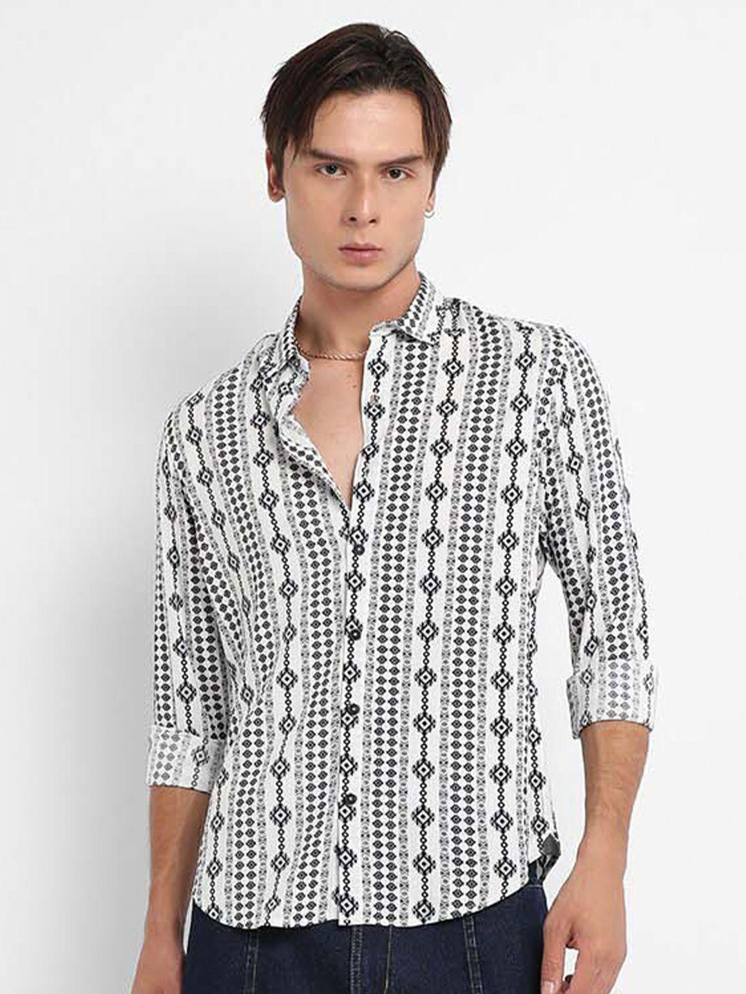 campus sutra classic geometric printed spread collar casual shirt