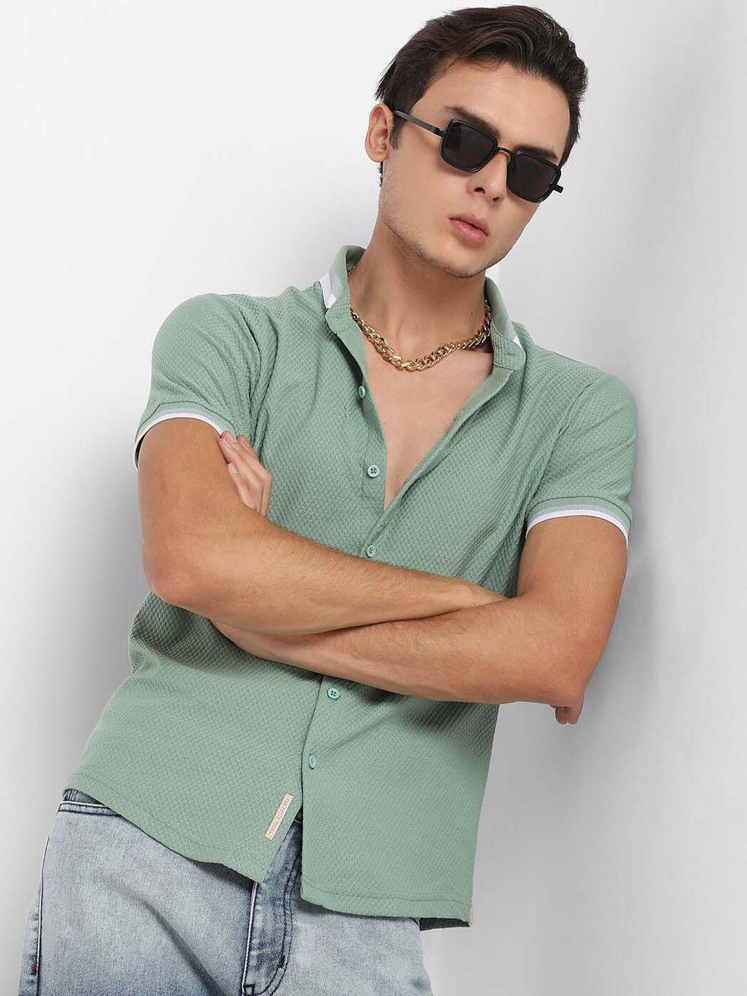 campus sutra classic stand collar cotton casual shirt