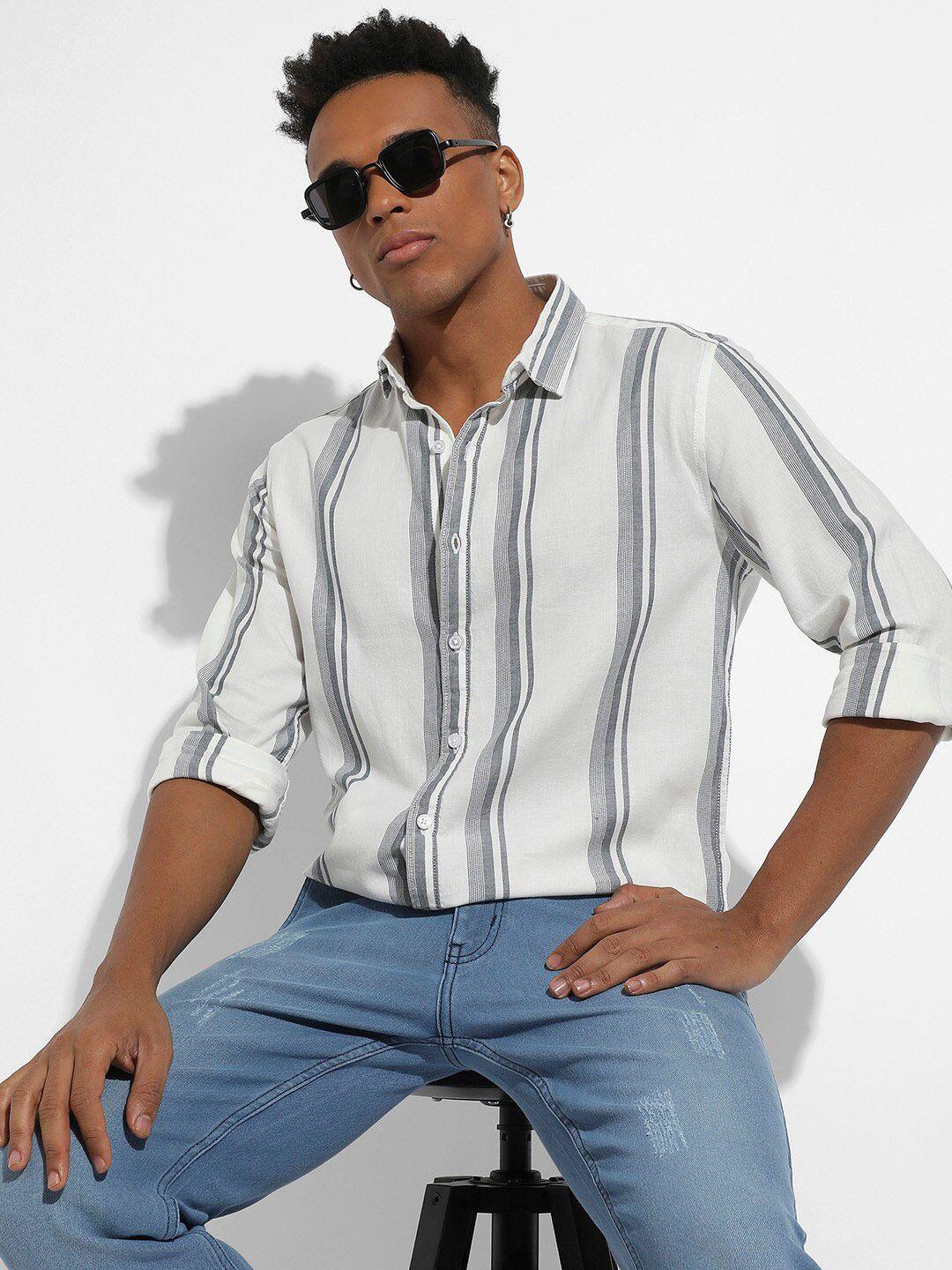 campus sutra classic striped spread collar cotton casual shirt