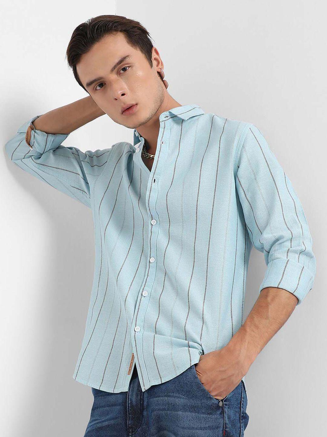 campus sutra classic striped spread collar regular fit cotton casual shirt
