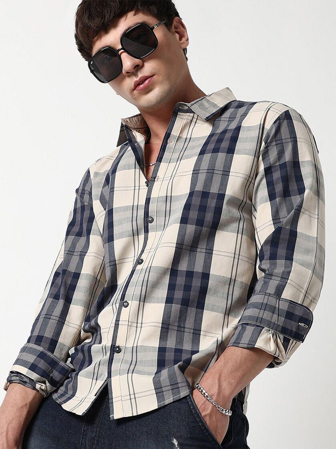 campus sutra classic tartan checked cotton shirt