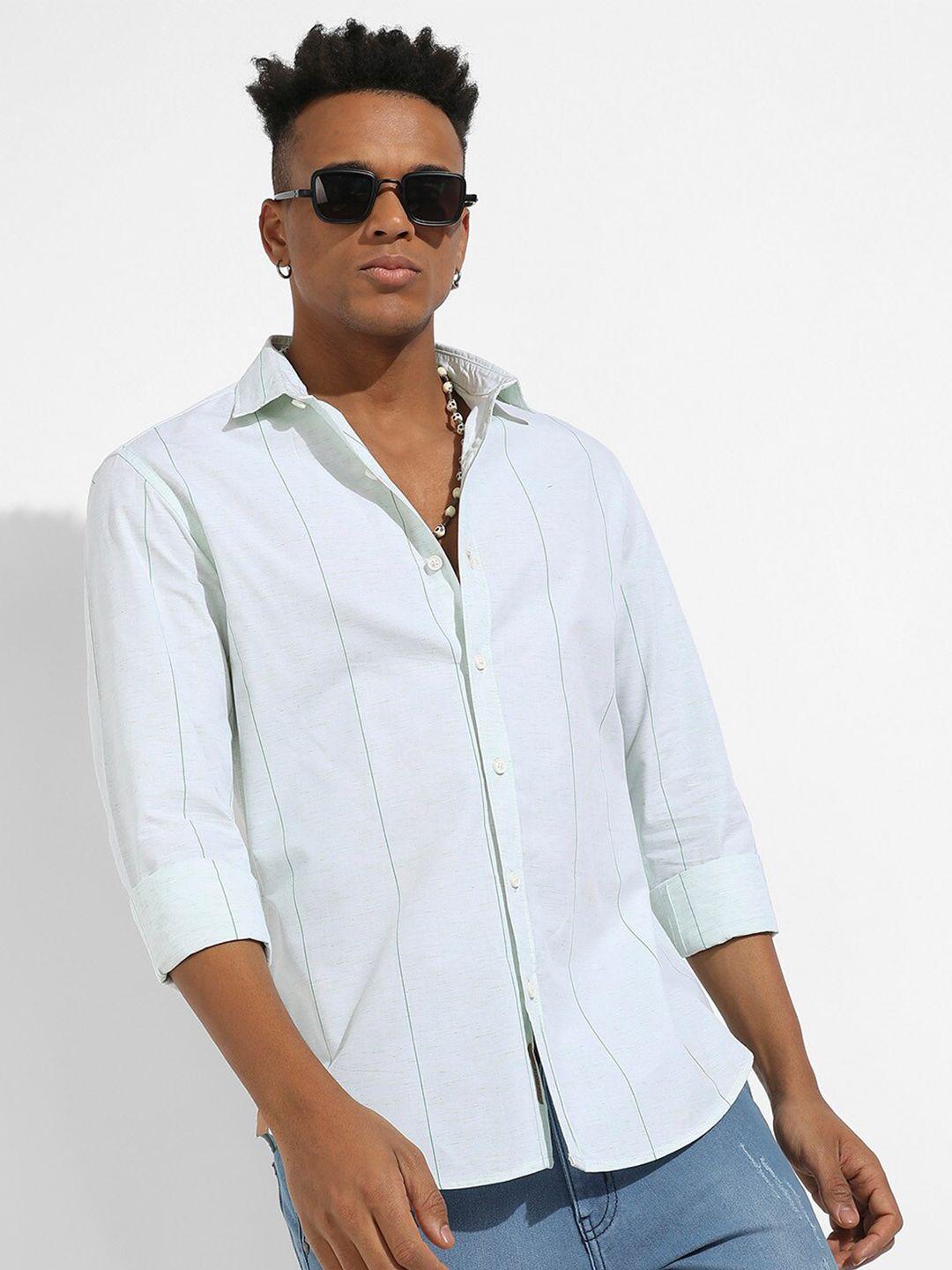 campus sutra classic vertical striped cotton shirt