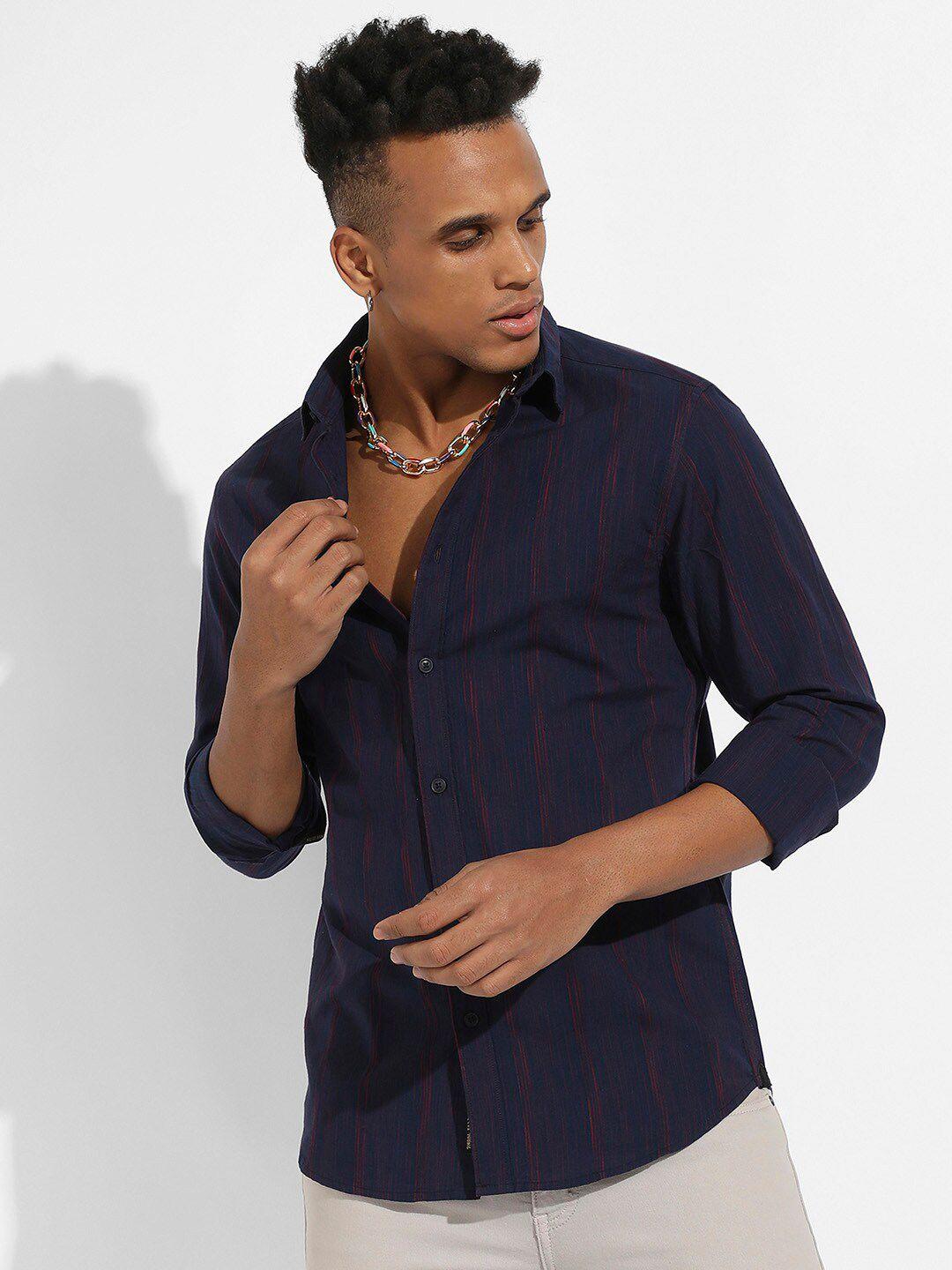 campus sutra classic vertical striped cotton shirt