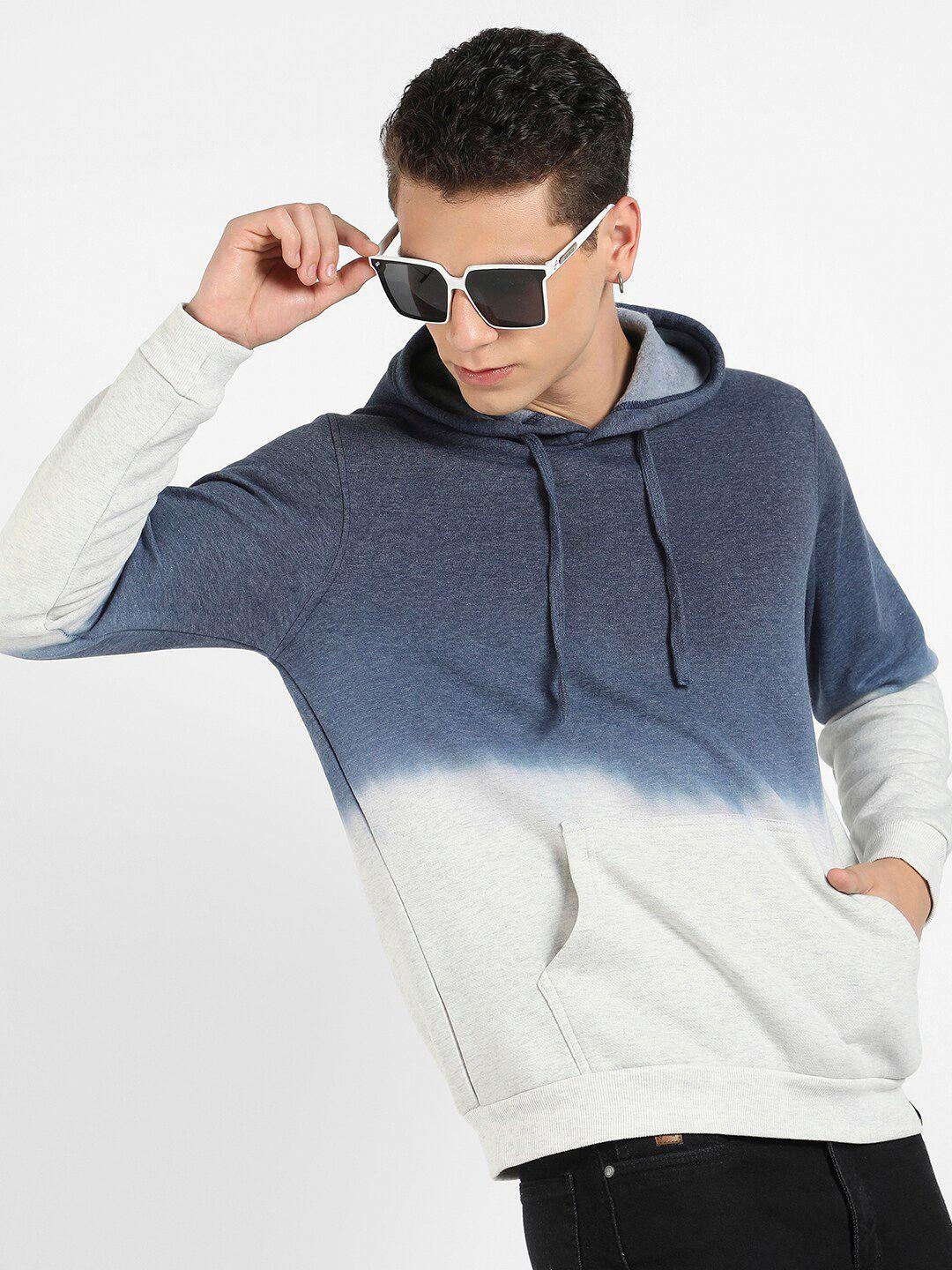 campus sutra colourblocked hooded cotton pullover sweatshirt