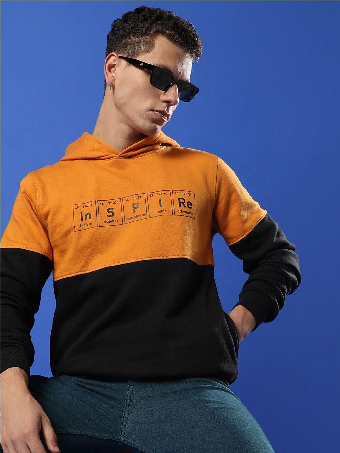 campus sutra colourblocked hooded cotton pullover sweatshirt