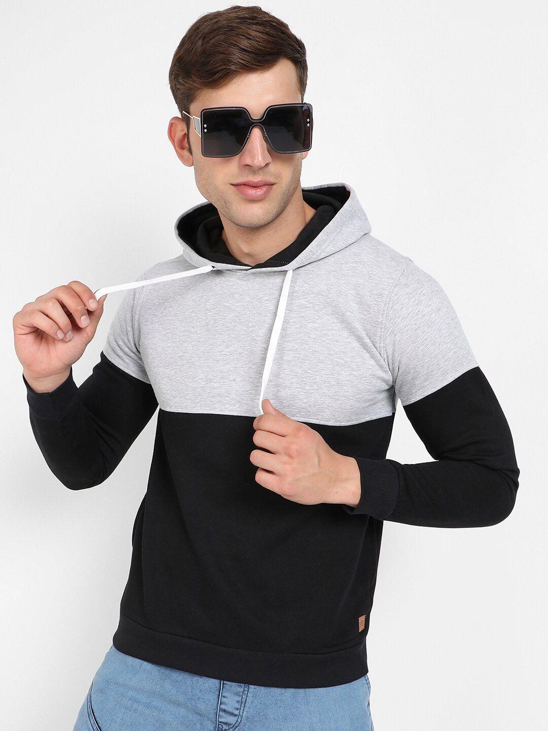 campus sutra colourblocked hooded cotton sweatshirt