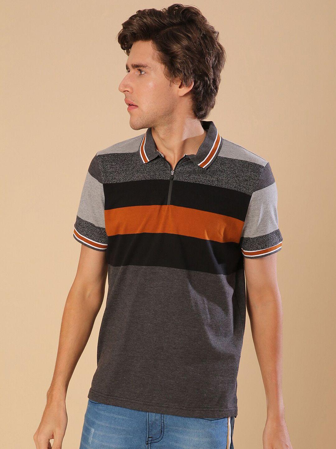 campus sutra colourblocked polo collar cotton t-shirt