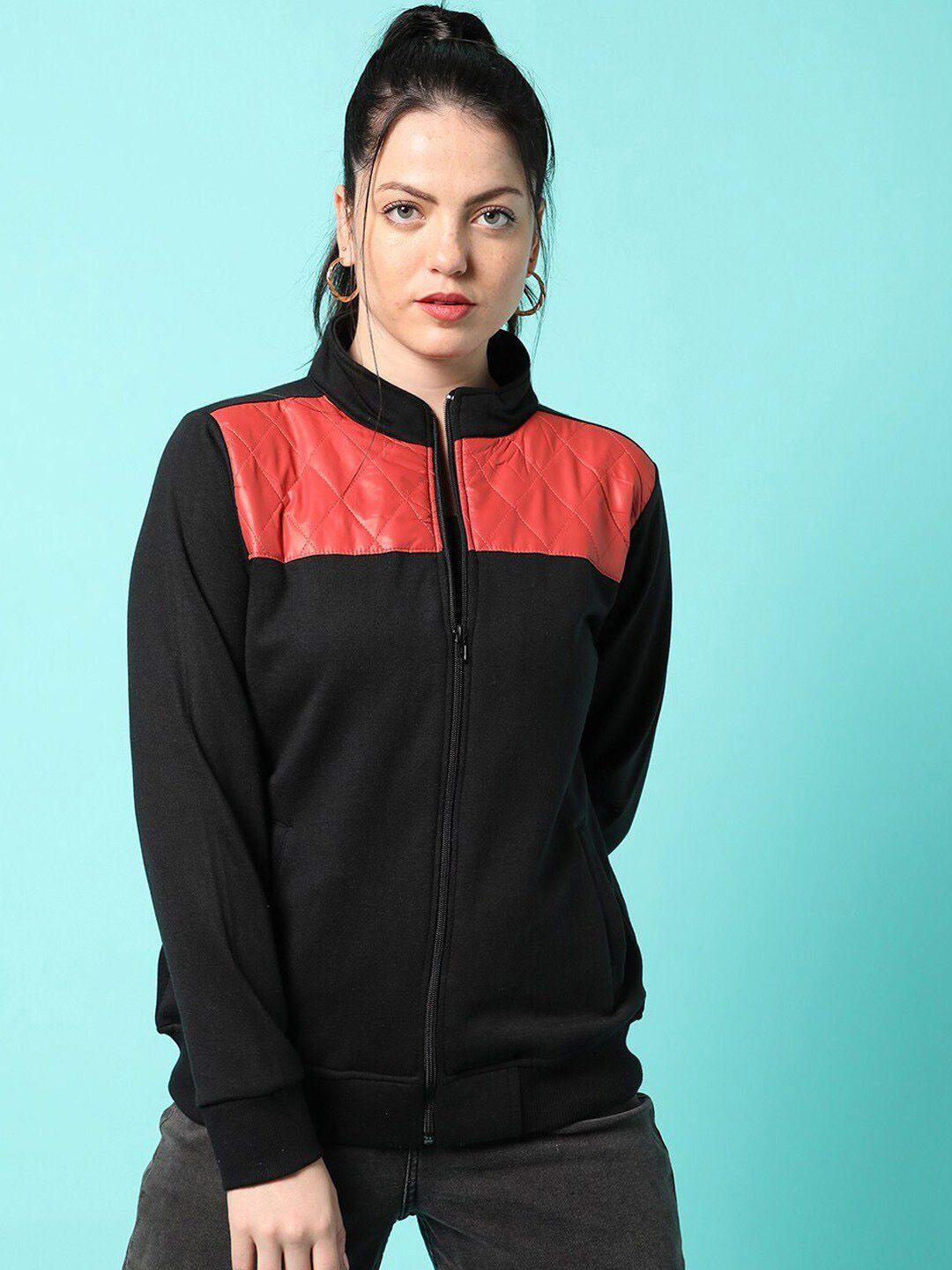 campus sutra colourblocked windcheater crop outdoor bomber jacket