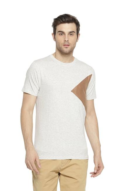 campus sutra cream & brown half sleeves round neck t-shirt