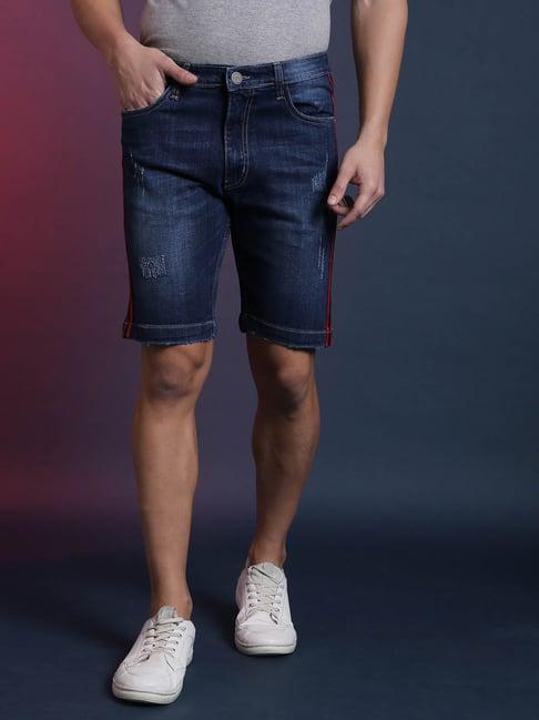 campus sutra dark blue distressed shorts