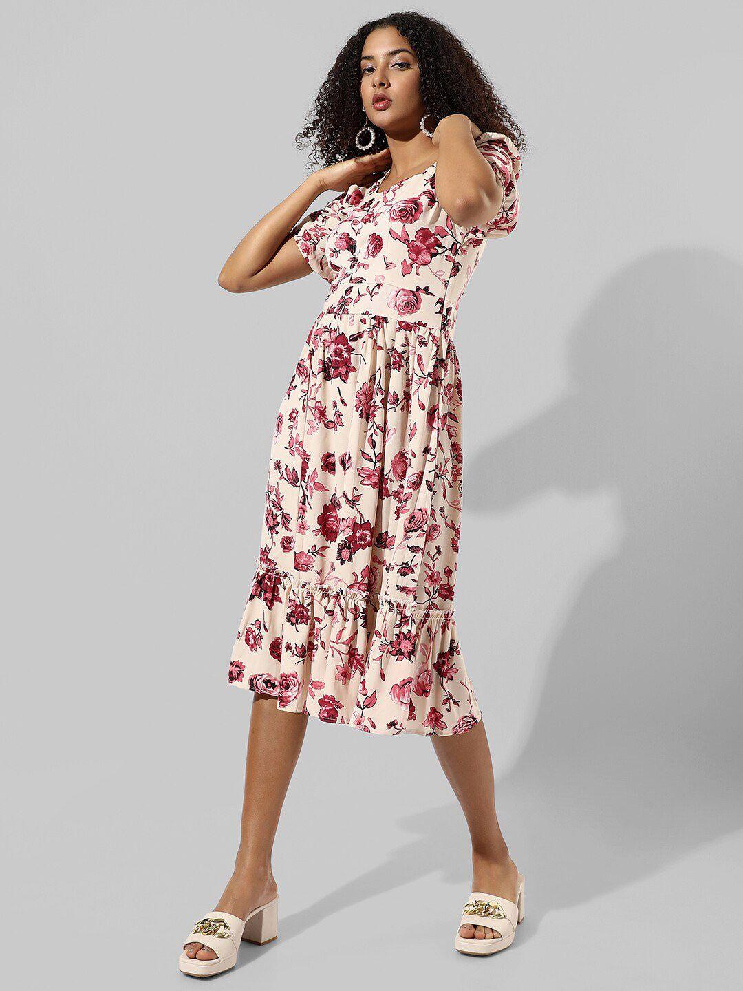 campus sutra floral print fit & flare midi dress