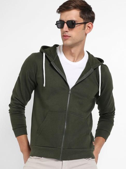 campus sutra forest green regular fit hooded sweatshirt