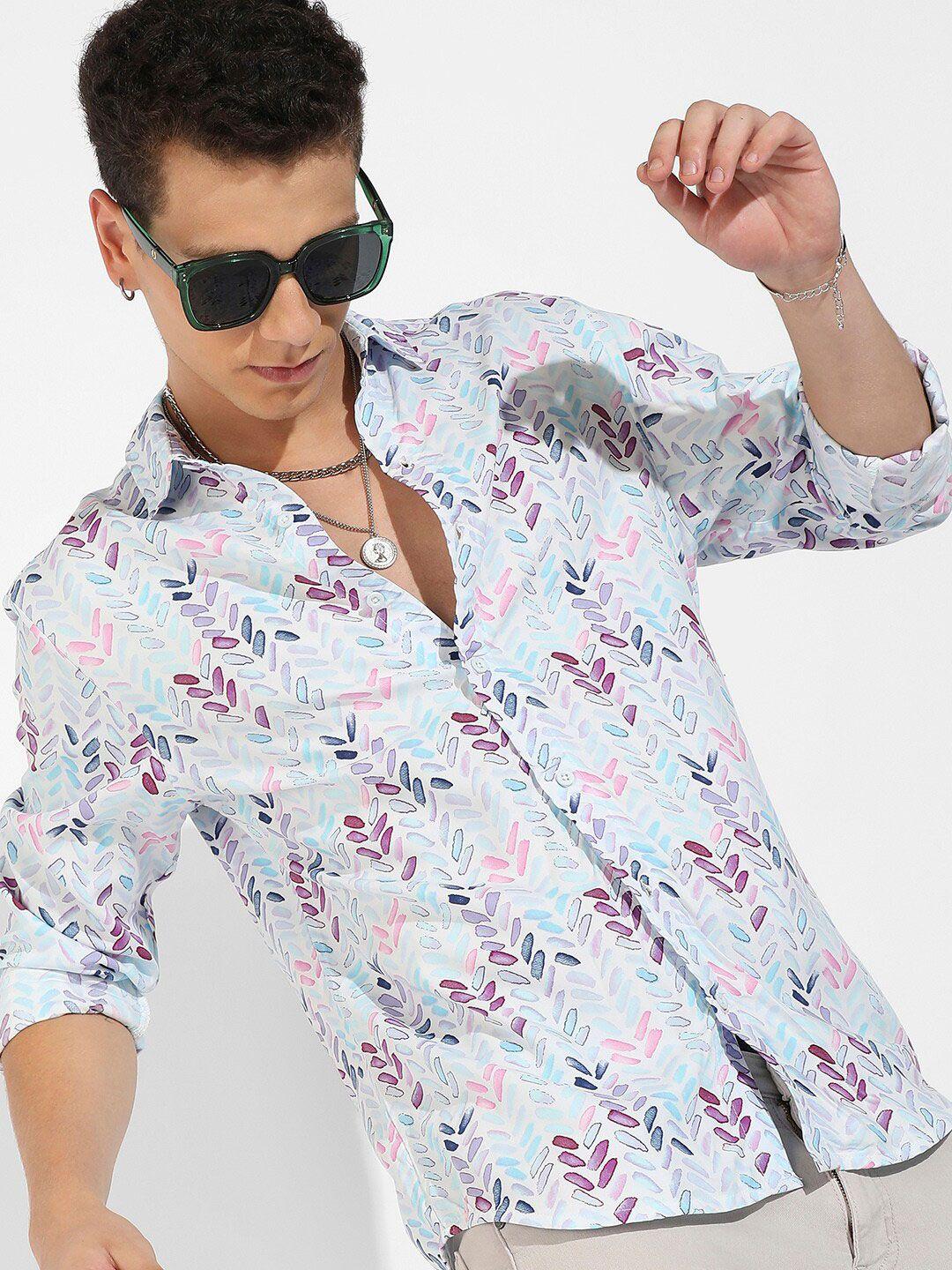 campus sutra geometric printed classic opaque casual shirt