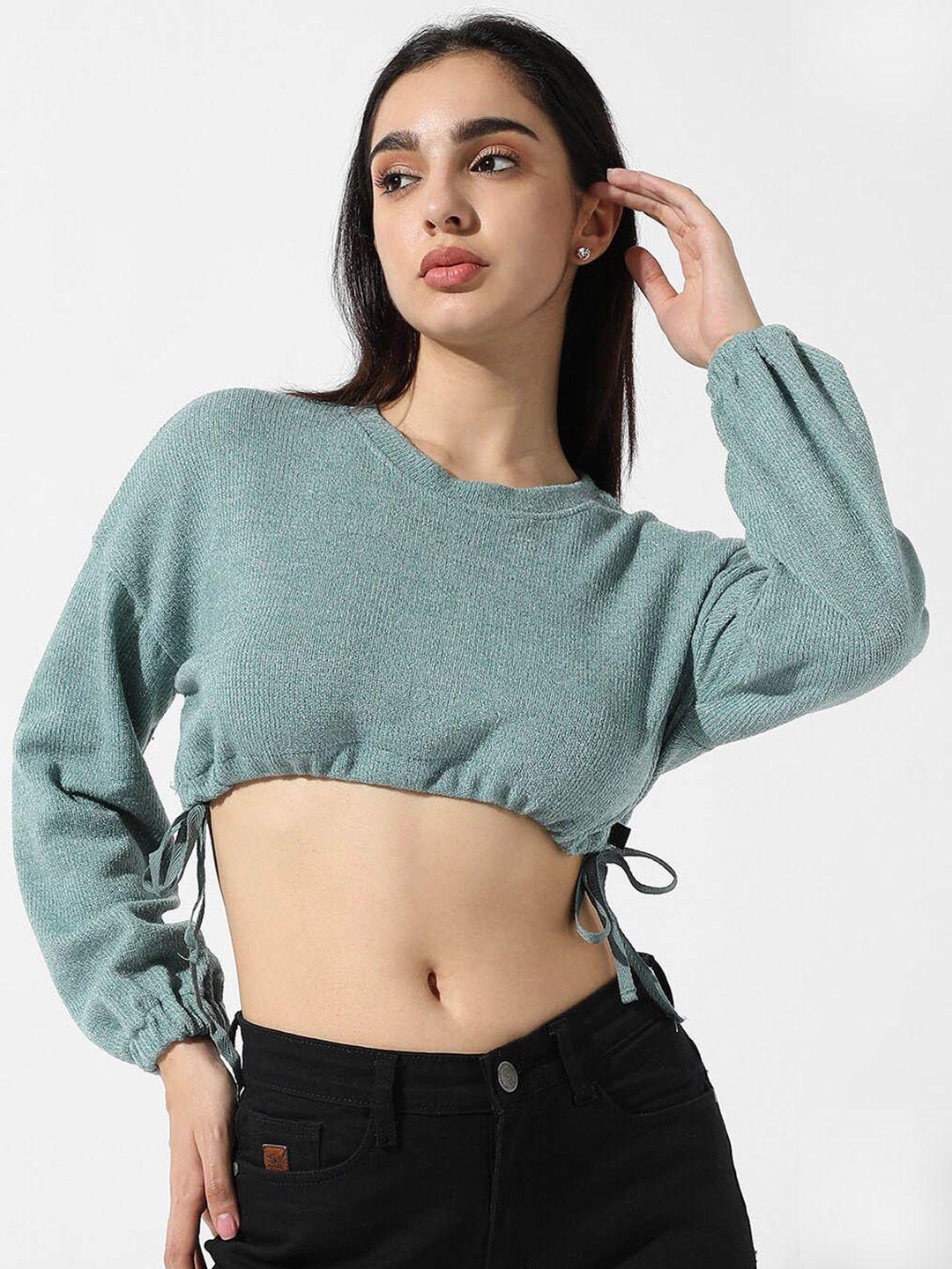 campus sutra green bardot crop top