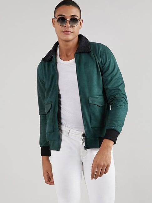 campus sutra green cotton regular fit jacket