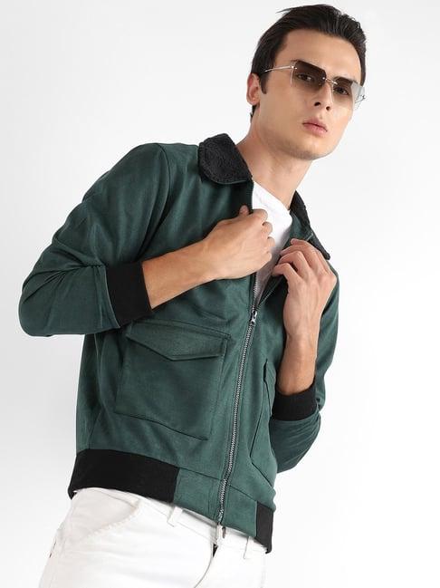 campus sutra green cotton regular fit jacket