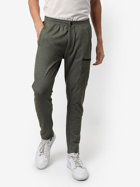 campus sutra green cotton regular fit trackpants