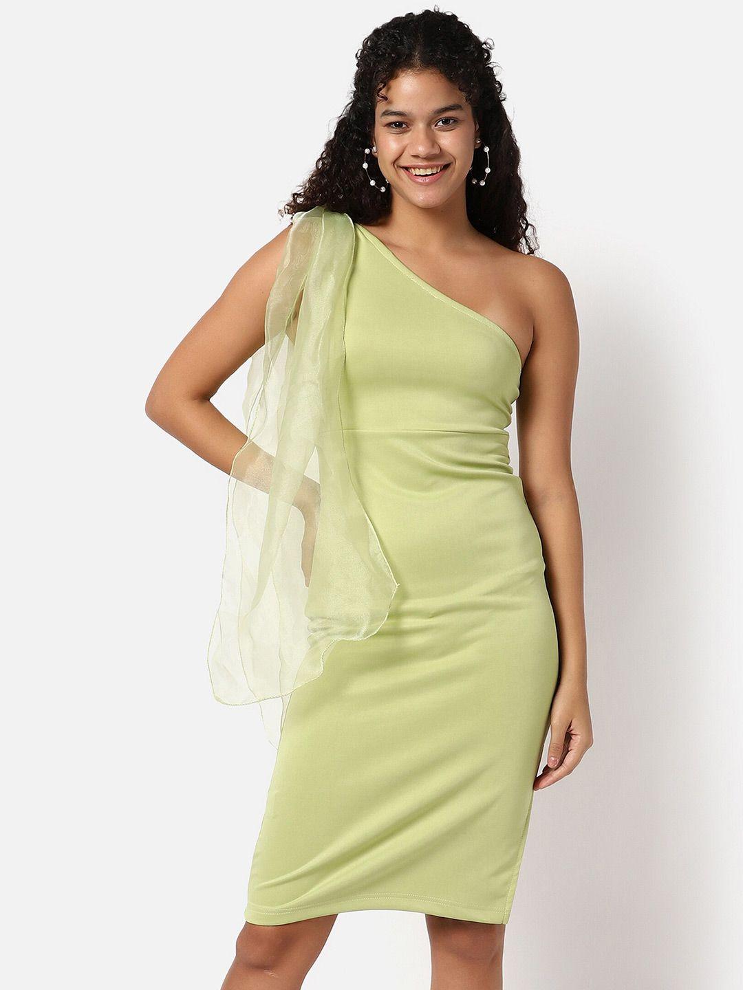 campus sutra green one shoulder bodycon dress