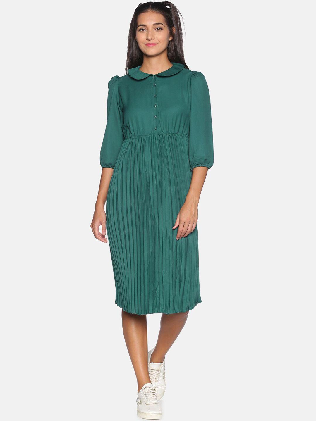 campus sutra green striped crepe a-line dress