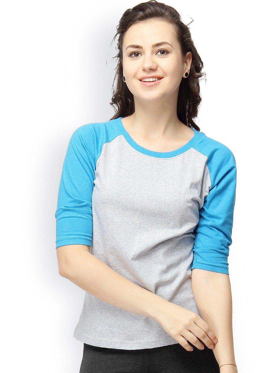 campus sutra grey colourblocked cotton top