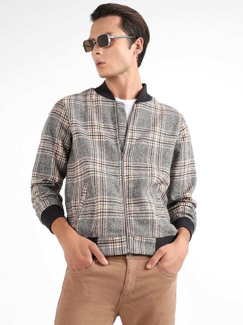 campus sutra grey cotton regular fit checks jacket