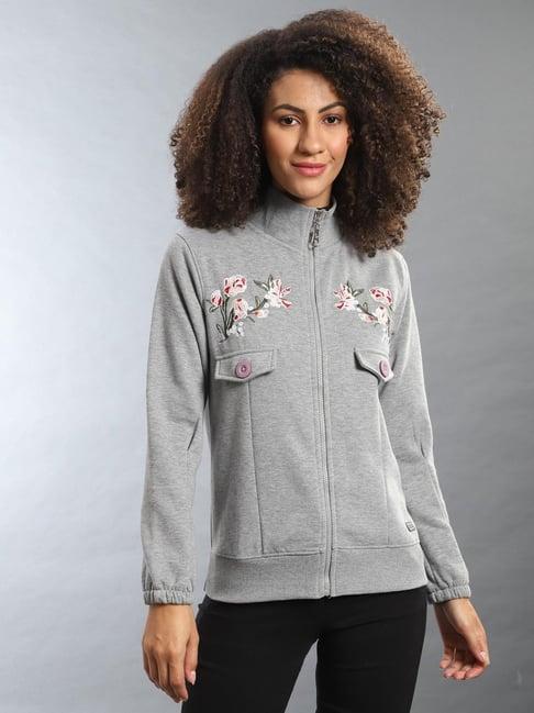 campus sutra grey embroidered sweatshirt