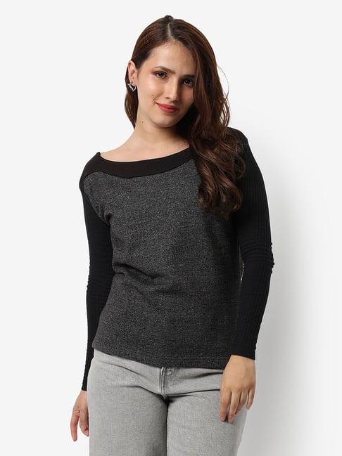 campus sutra grey textured sweatshirt