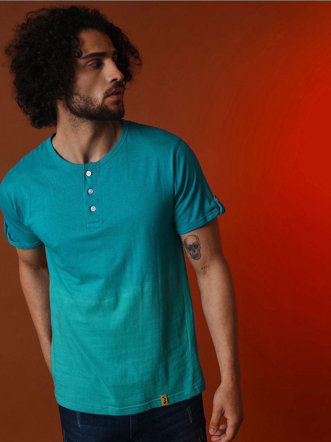 campus sutra henley neck short sleeves cotton t-shirt