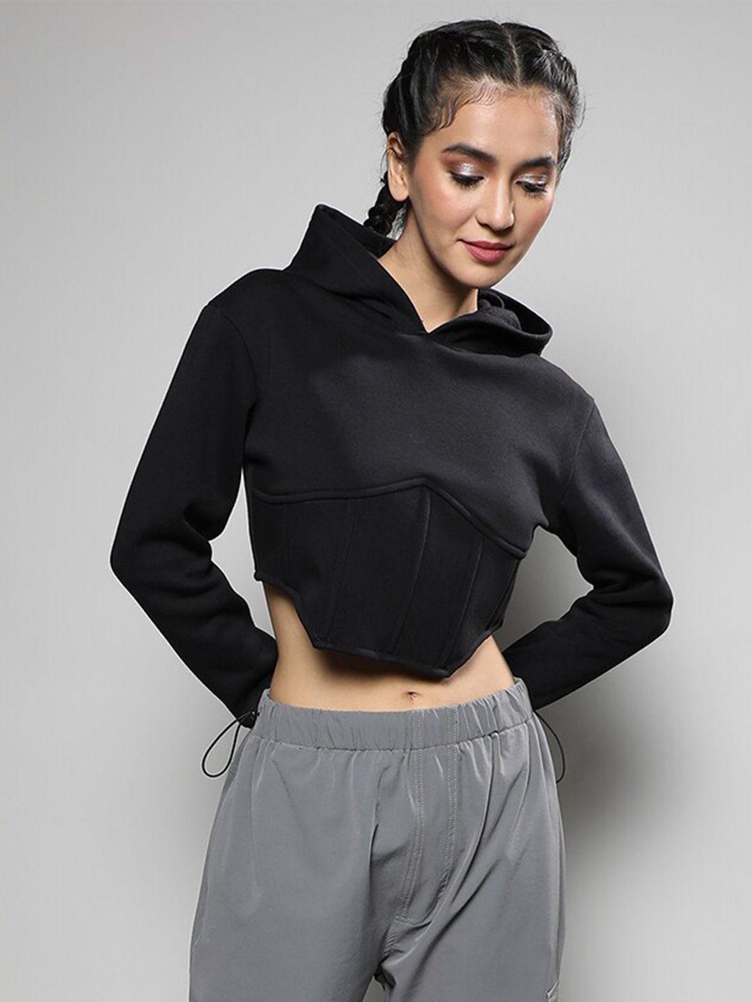 campus sutra hooded cotton cropped corset pullover