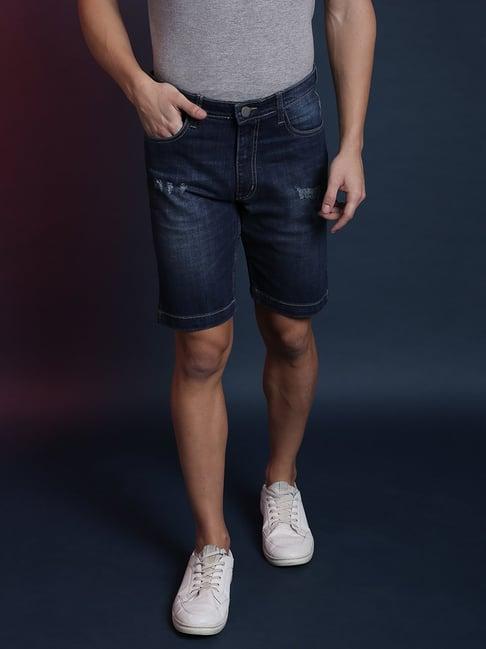 campus sutra indigo distressed shorts