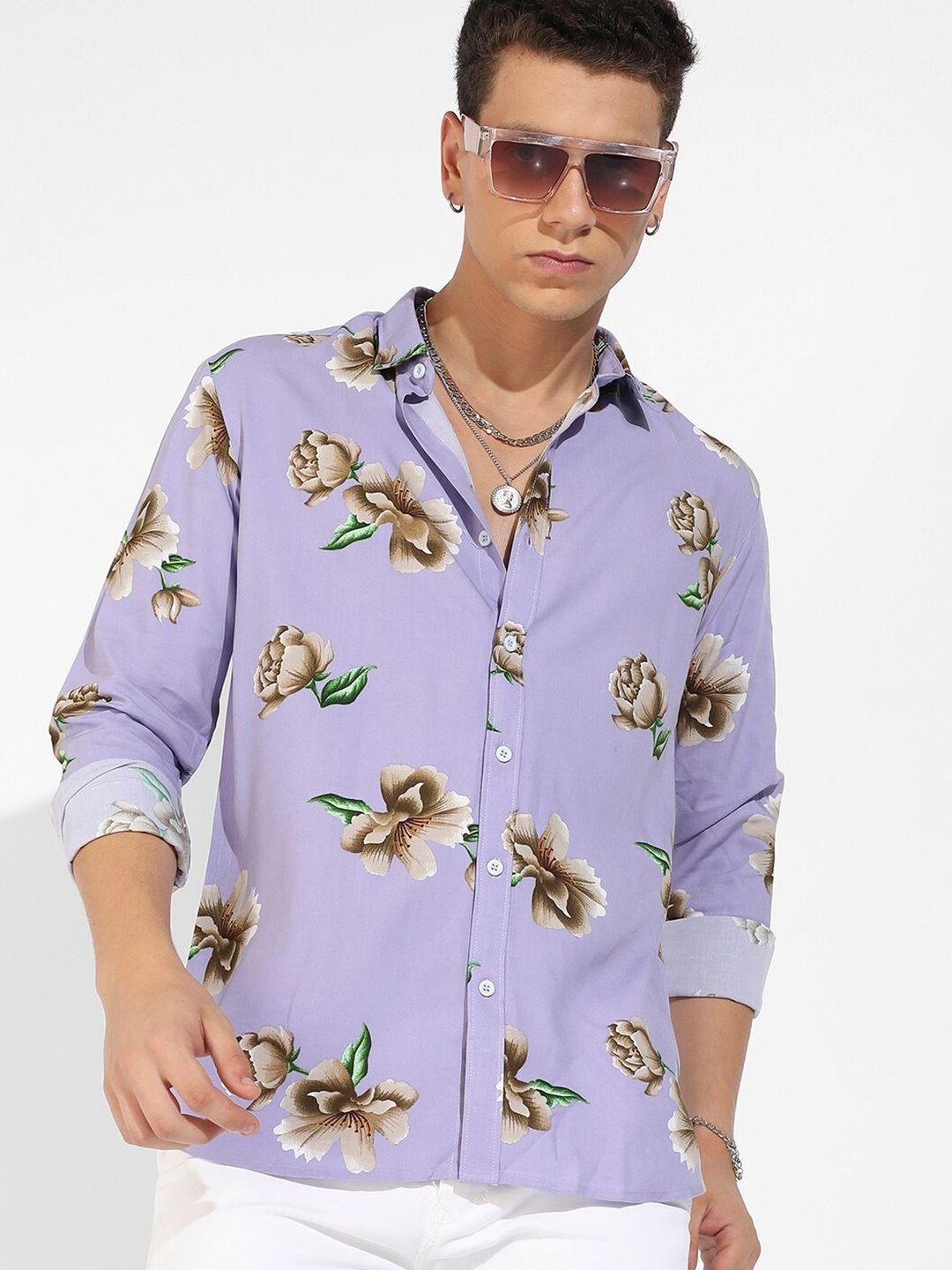 campus sutra lavender classic floral printed casual shirt